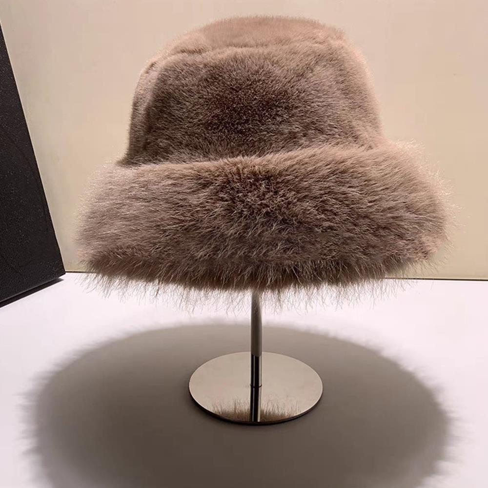 Fluffy Fur Bucket Hat For Women Soft Fluffy Fisherman Hat Thicken Ear Protection Women's Winter Hat Cold Snowy Day Panama Cap