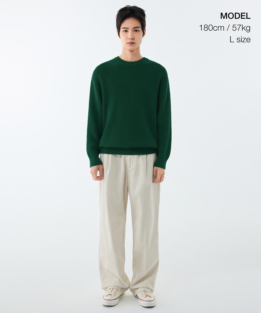 MUSINSA STANDARD Cotton Ribbed Crew Neck Knit [Irish Green]