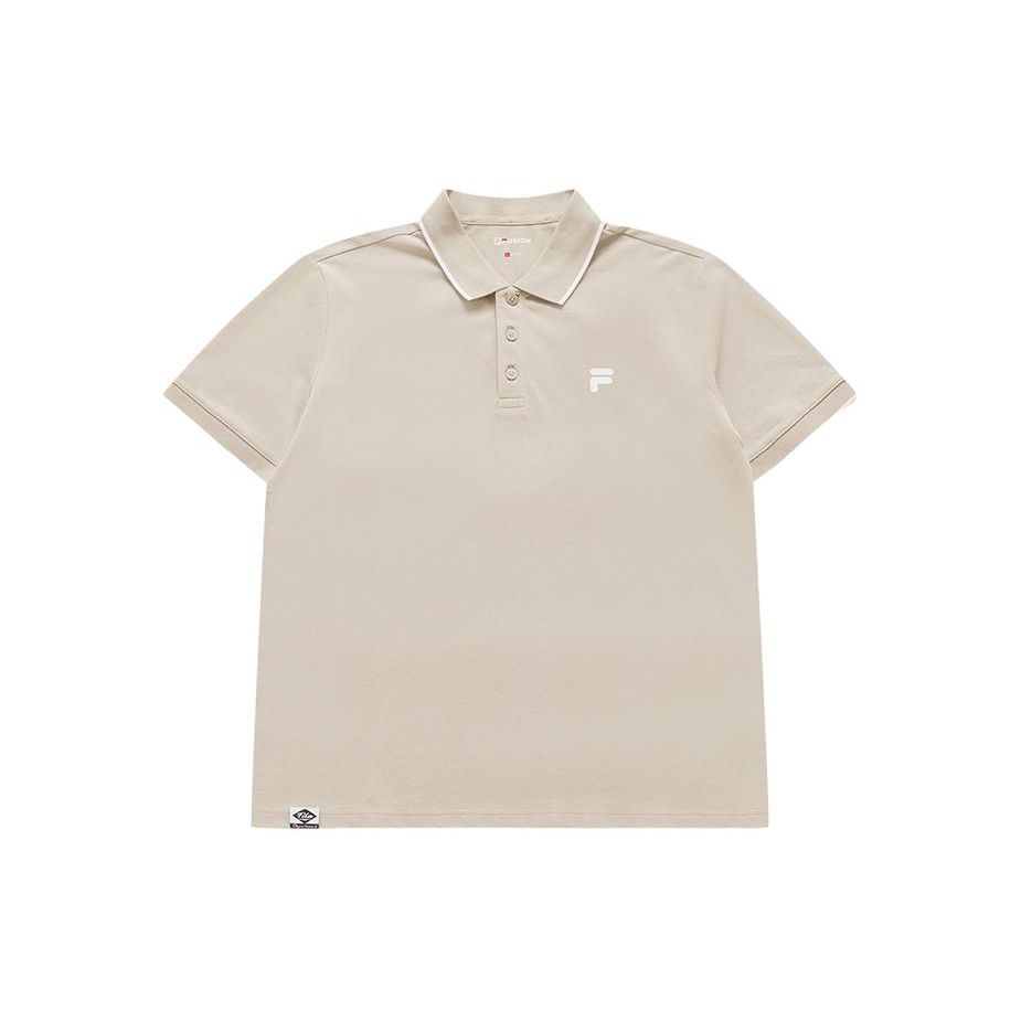 FILA Fusion FOB Series Solid Color Knitted Short Sleeve Polo Shirt Men tops Feather-Gray T11M423106F-GY