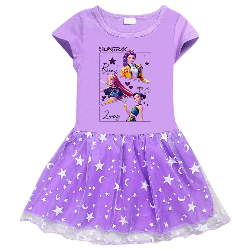 

Korean-Style Kpop Demon Slayer Mesh Princess Dress for Kids - Short Sleeve for Summer, Long Sleeve for Spring/Autumn 110 cm