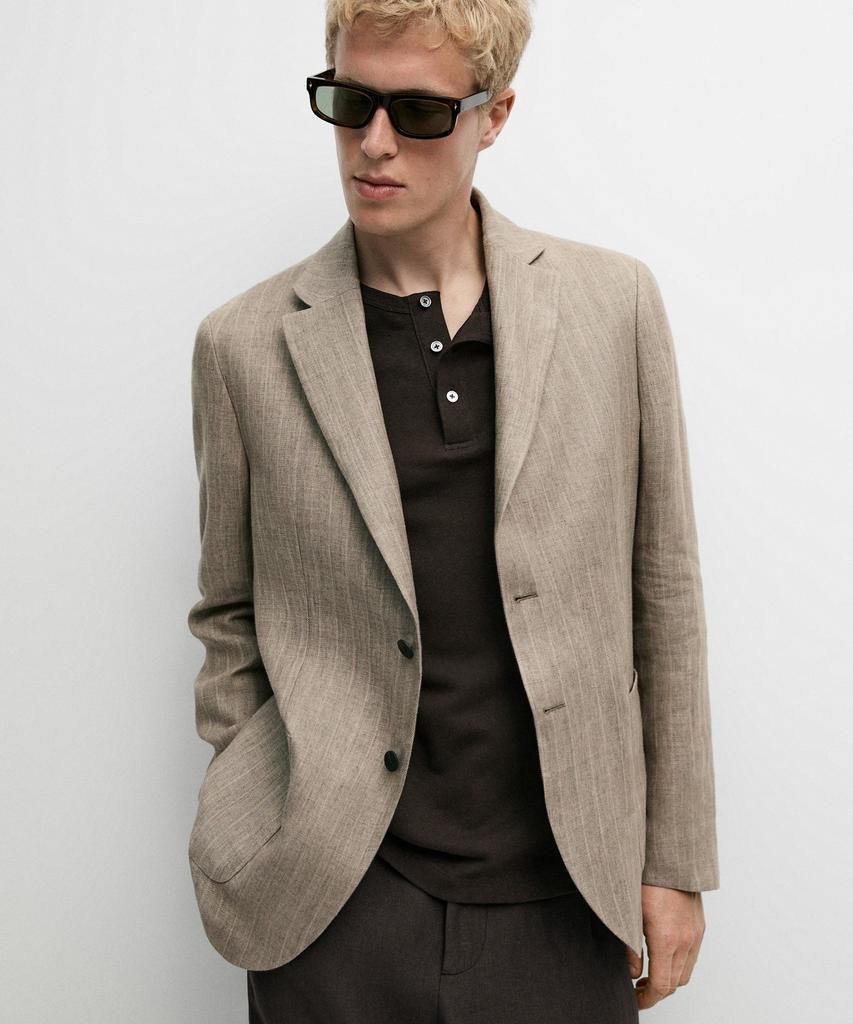 Massimo Dutti Herringbone Stripe Linen Blazer