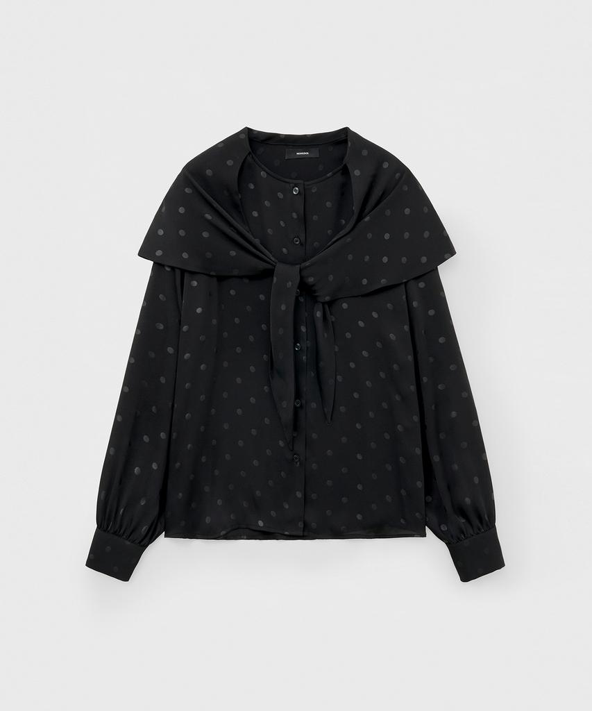 MONGDOL Scarf Tie Blouse Dot Black Mdbl004Dotblack