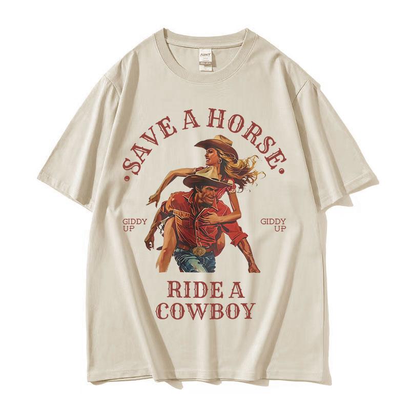 

Save A Horse Ride A Cowboy Print T Shirt Men Women Harajuku Fashion Vintage ONeck Tshirts Casual 100 Cotton Oversized Tshirt ... S разноцветный