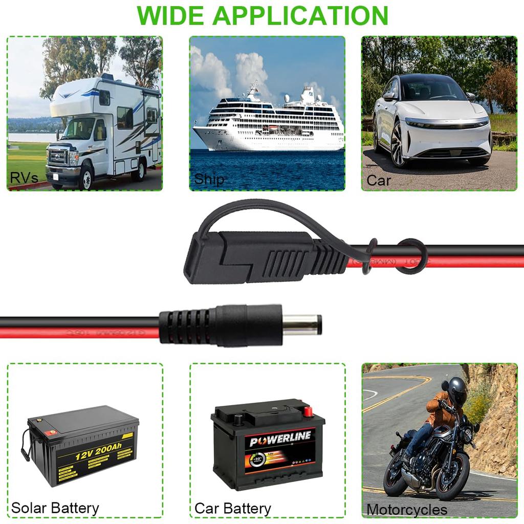 Xiatiaosann SAE to DC Power Cable 14AWG SAE Plug to DC 5.5x2.1mm Male Adapter