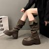 Boots women's boots 2025 new autumn trend retro handsome small thick sole heightening British style knight boots