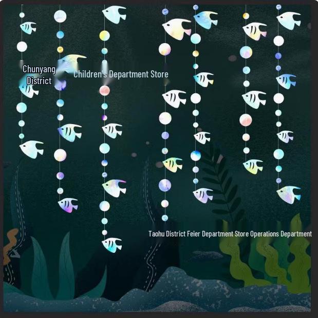 Underwater Mermaid Birthday Party Decoration Set: Pull Flags & Hanging Spirals for Girls