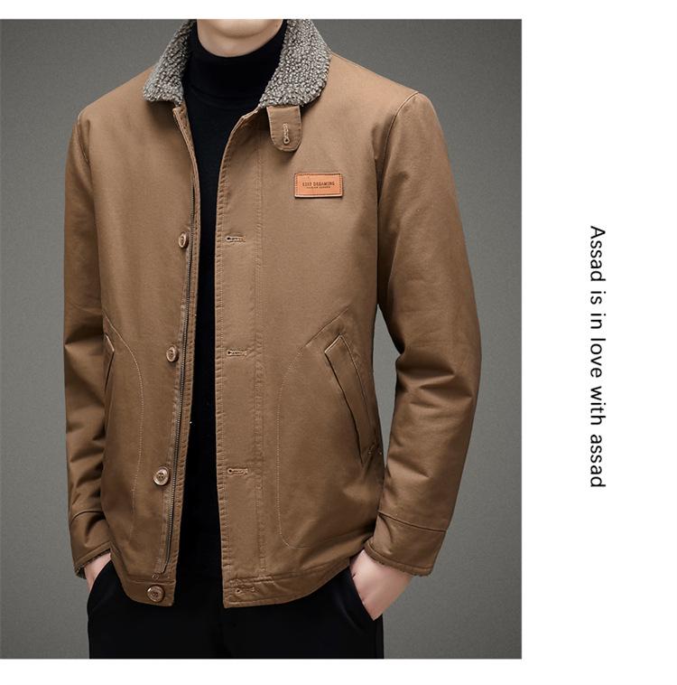 Men's Fleece-Lined Lambswool Jacket: Thick Cotton-Padded Outerwear for Autumn/Winter