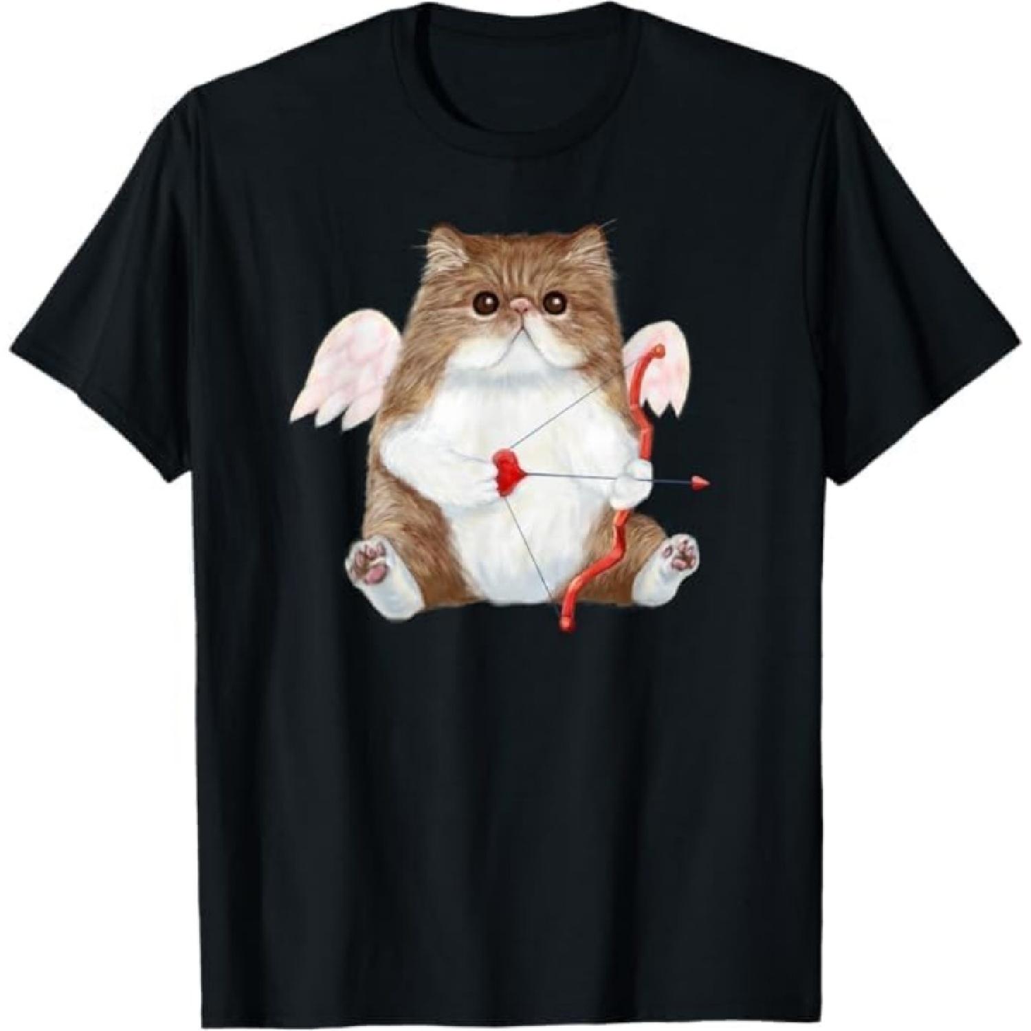 Смешная футболка котик Купидон сердце персидский котенок ангелочек на День святого Валентина Khan Мужская женская майка толстовка с капюшоном лонгслив 265 Черный XXXXXL разноцветный