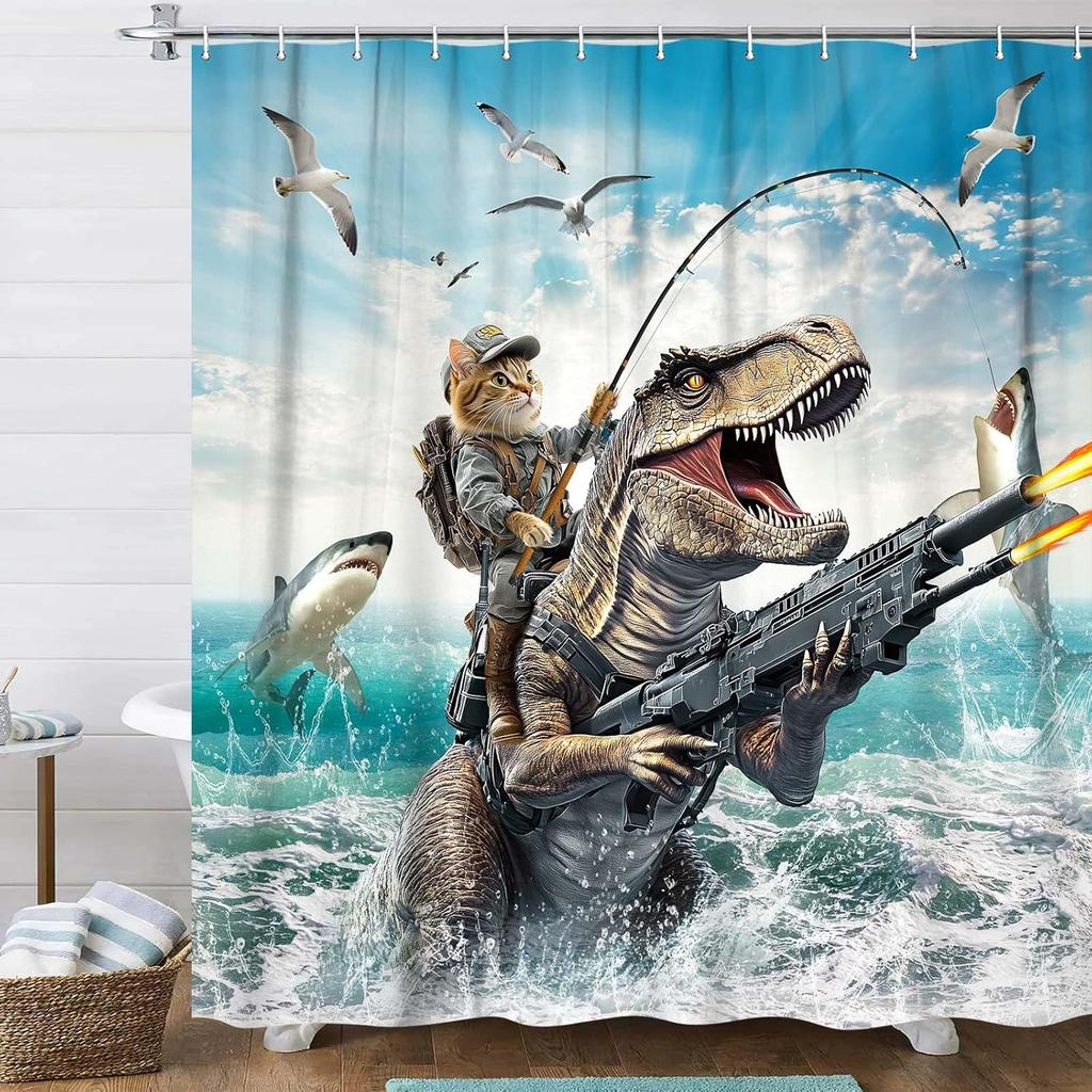 Jurassic Action Dinosaurier Wandteppich Monster Kunst Wandbehang T-Rex Hai Meeresdruck Sci-Fi Dekor Dschungel Poster Banner