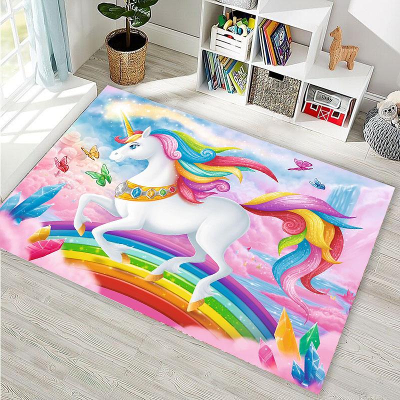 

Cute Animal Unicorn Pattern Round Rug Non-slip Floor Mat for Bedroom Living Room Kids Room Balcony Office Home Decor Carpet 40x60cm
