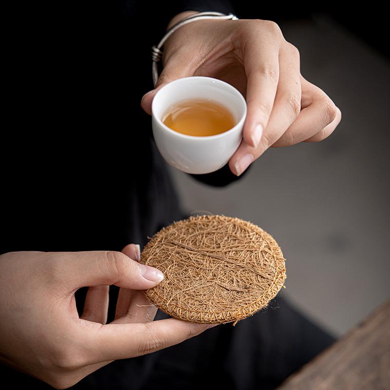 Retro Organic Loofah Sponge Cup Teapot Mat Durable Natural Kitchen Coaster Eco-friendly Teaware Tray Accessory Tea Ceremony