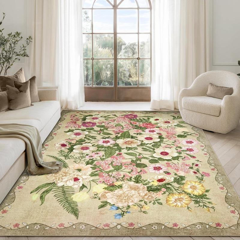 Bloemen vloerkleed – Groot modern vintage tapijt voor woonkamer, zacht antislip machinewasbaar vloerkleed voor bank salontafel 80x120cm(31x46in)