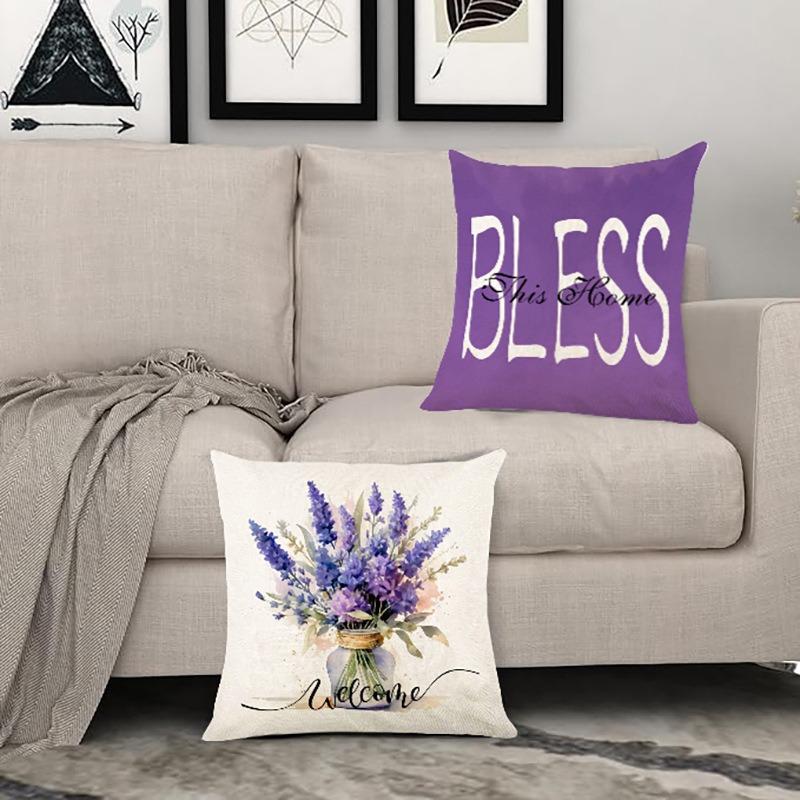 Nordic Spring Lavender Print Home Decor Pillowcase Bedroom Living Room Sofa Decoration Polyester Cushion Cover With Zipper