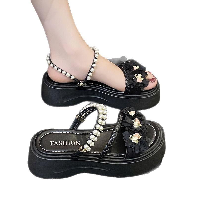 Sandals Women's 2025 Summer New Versatile Casual Platform Flower Sandals with Skirts High Heels Non-slip Roman Sandals
