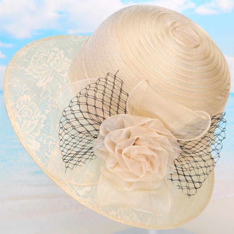 Wide Brim Sun Hat - Sun Hats for Women with Breathable Lace Mesh Dome, Anti-UV Protection, and Charming Flower Accents for Beach, Outdoor