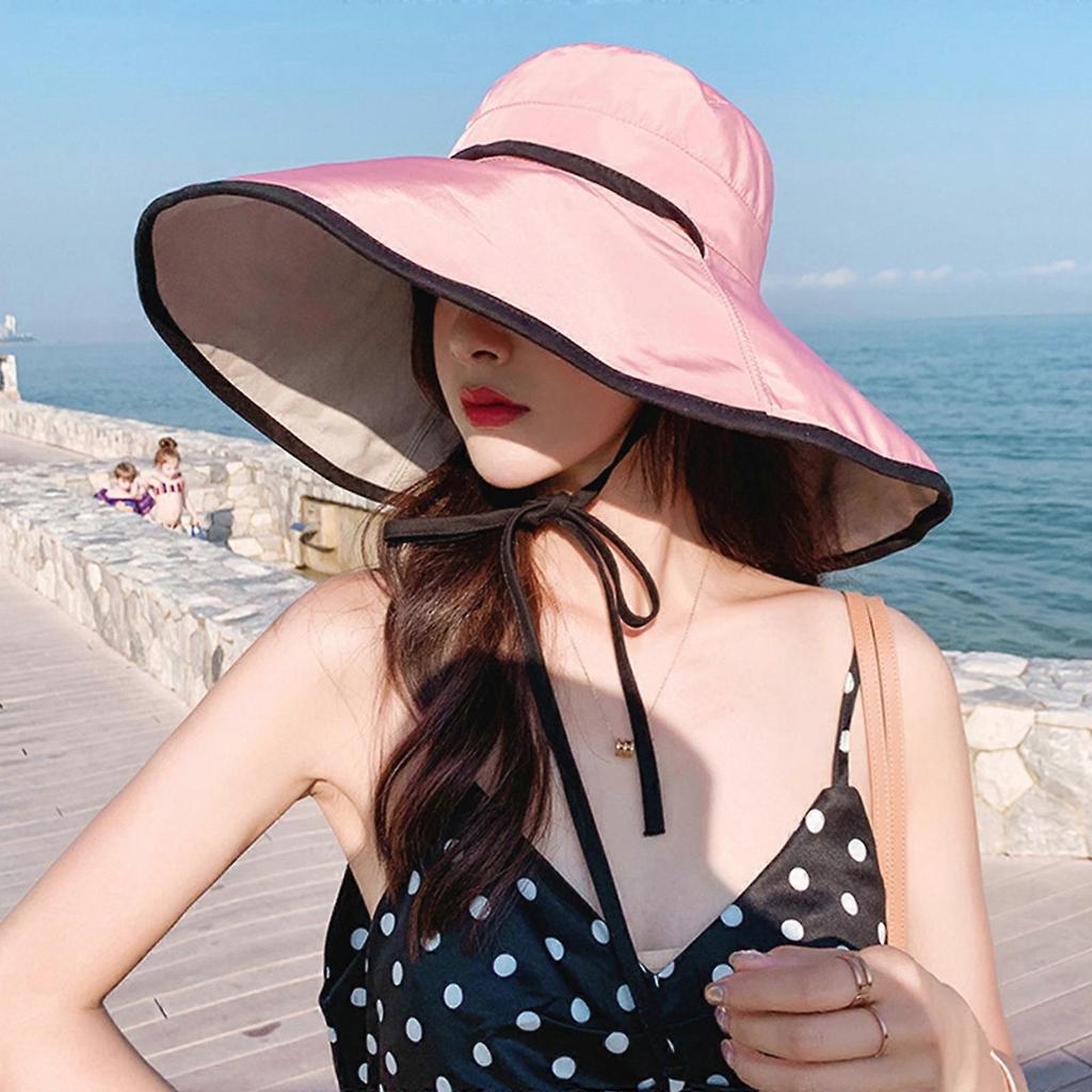 All-match Big Brim Cover Face Fisherman Hat Summer Bucket Hat for w/ Windproof Rope for Sun Hat Sunscreen for Outdoor Ac Khaki