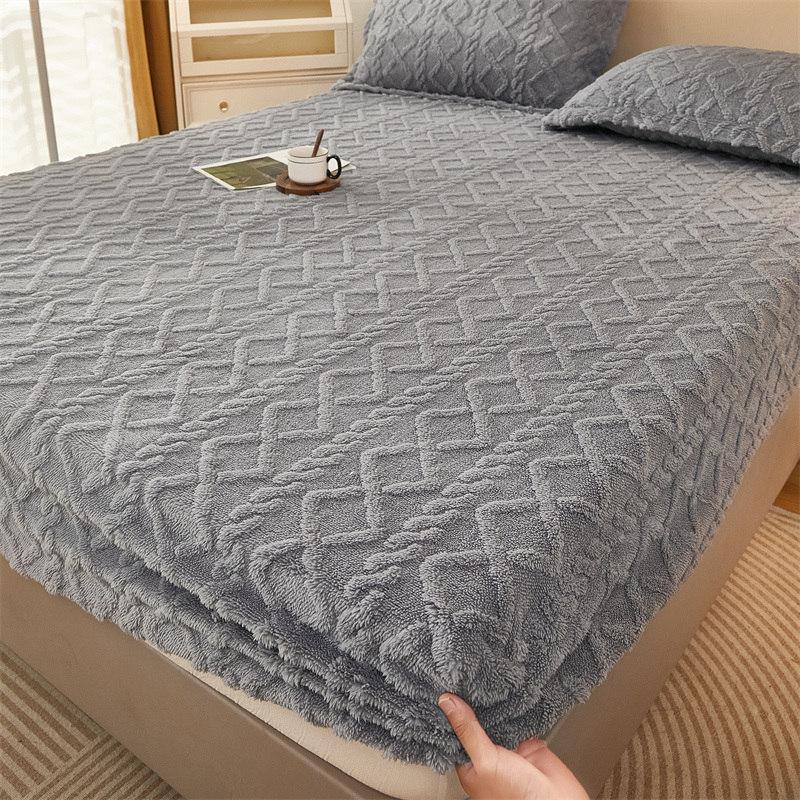 Bonenjoy Plush Bed Sheet for Winter Warm Bed Cover Queen/King Size Coral Fleece Thick Fitted Bed Sheet Drap Housse 180x200cm