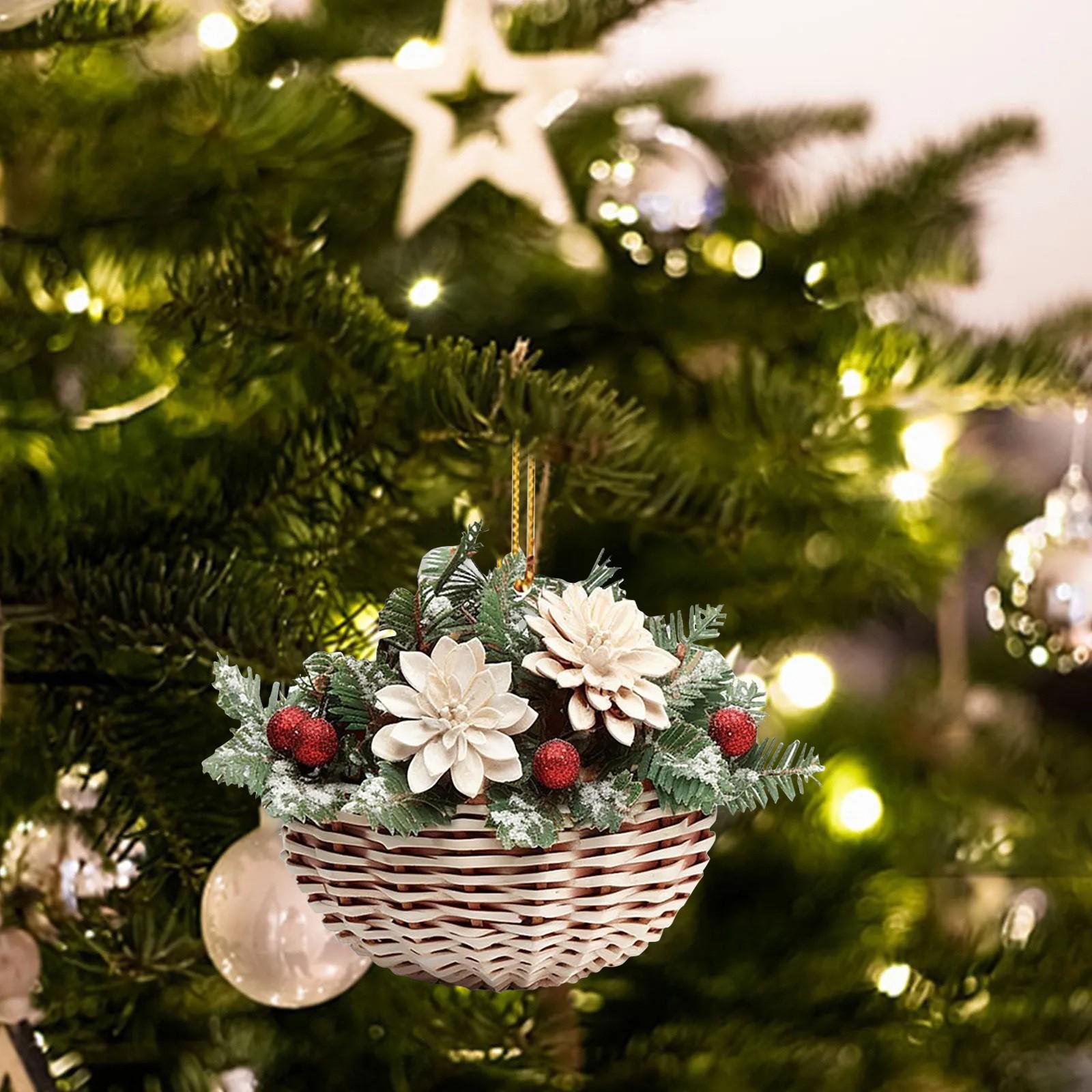 

Подвесные подвески в виде цветочных рождественских елок, акриловые 2D подвесные украшения, для подвески в виде рождественской елки в салоне автомобиля One Size