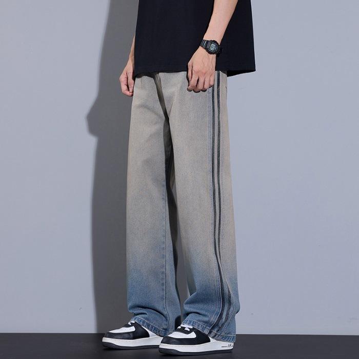 

Джинсы Хай-стрит Мужские Весенне-летние Полосатые Ретро Свободные Прямые Брюки Мужские 3XL