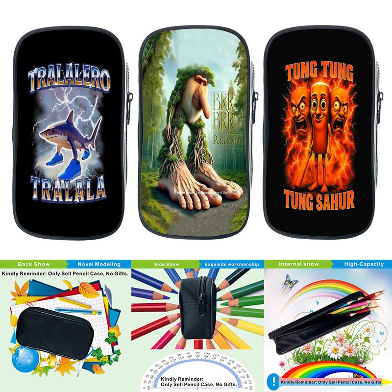 Tung Tung Tung Sahur Pencil Case Italian Brainrot Kids Pencil Bag Nylon Bombardiro Crocodilo Children School Supplies Stationery