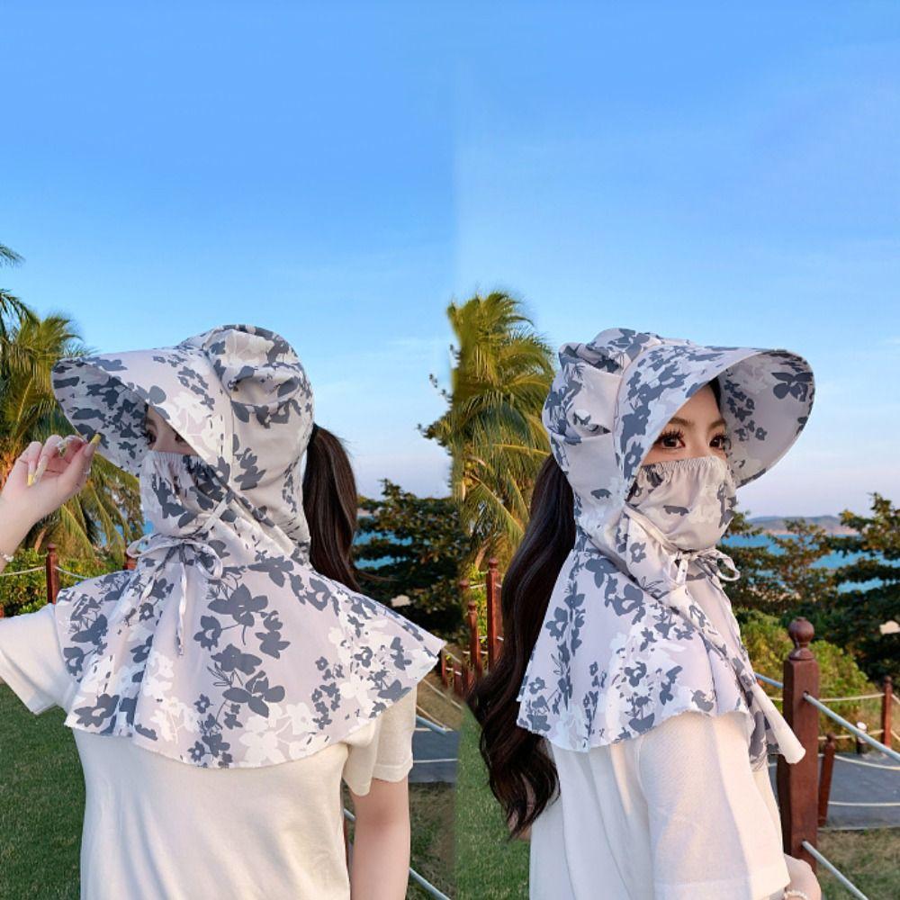 Sun Protection Tea Picking Hat Printing Neck Protection Hat Breathable Sunshade Shawl Cap Summer