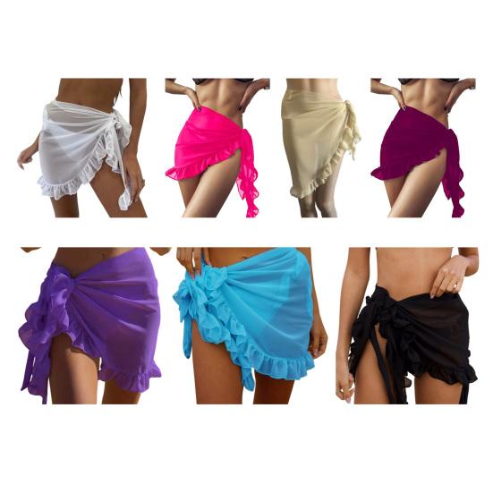 Cover Up Skirt Pure Color Loose Fit Lace-Up Design Quick-Drying Bikini Cover Up Ruffle Trim Sun Protection Beachwear