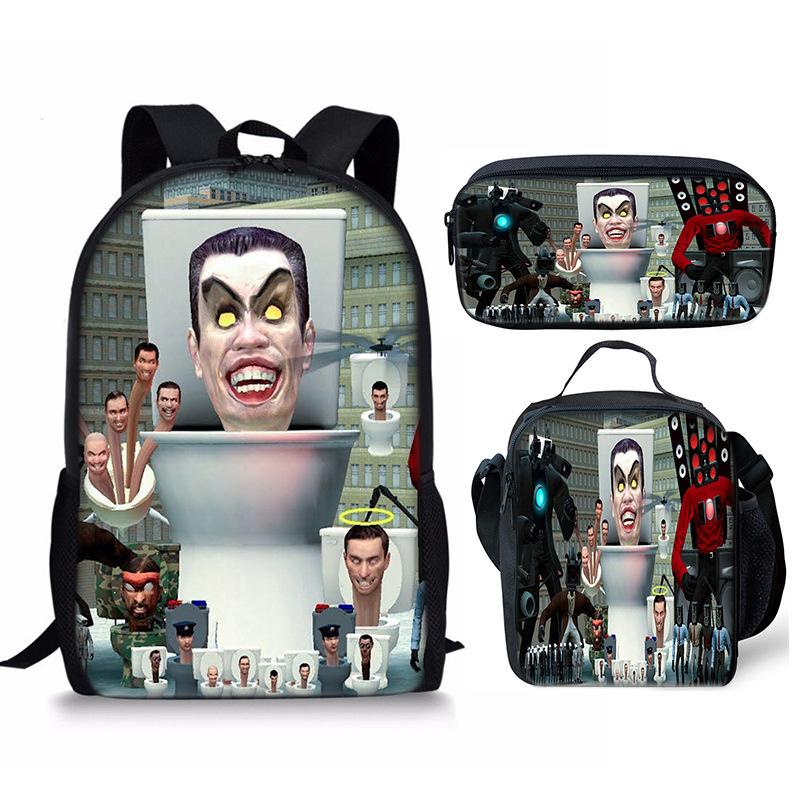 Classic Popular Novelty skibidi Toilet Man 3D Print 3pcs/Set Student School Bags Laptop Daypack Backpack Lunch bag Pencil Case
