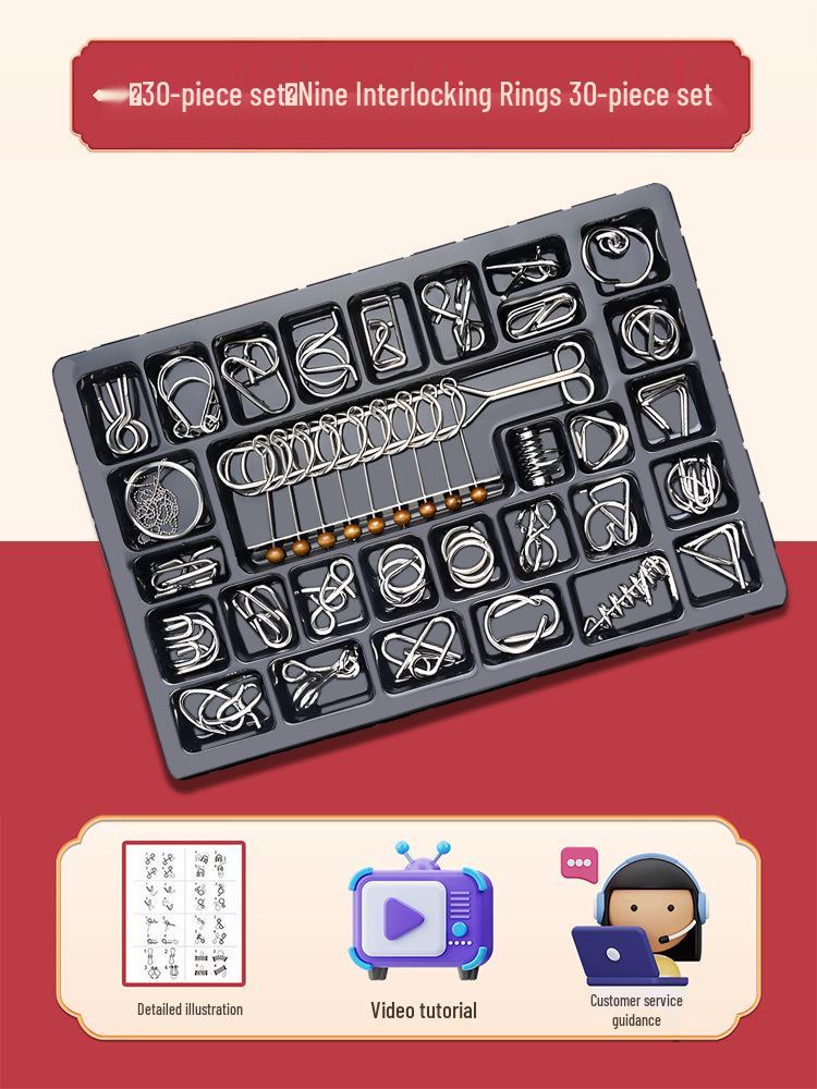 24-Piece Kongming Interlocking Rings Puzzle Set for Children - Fun Disentanglement Challenge