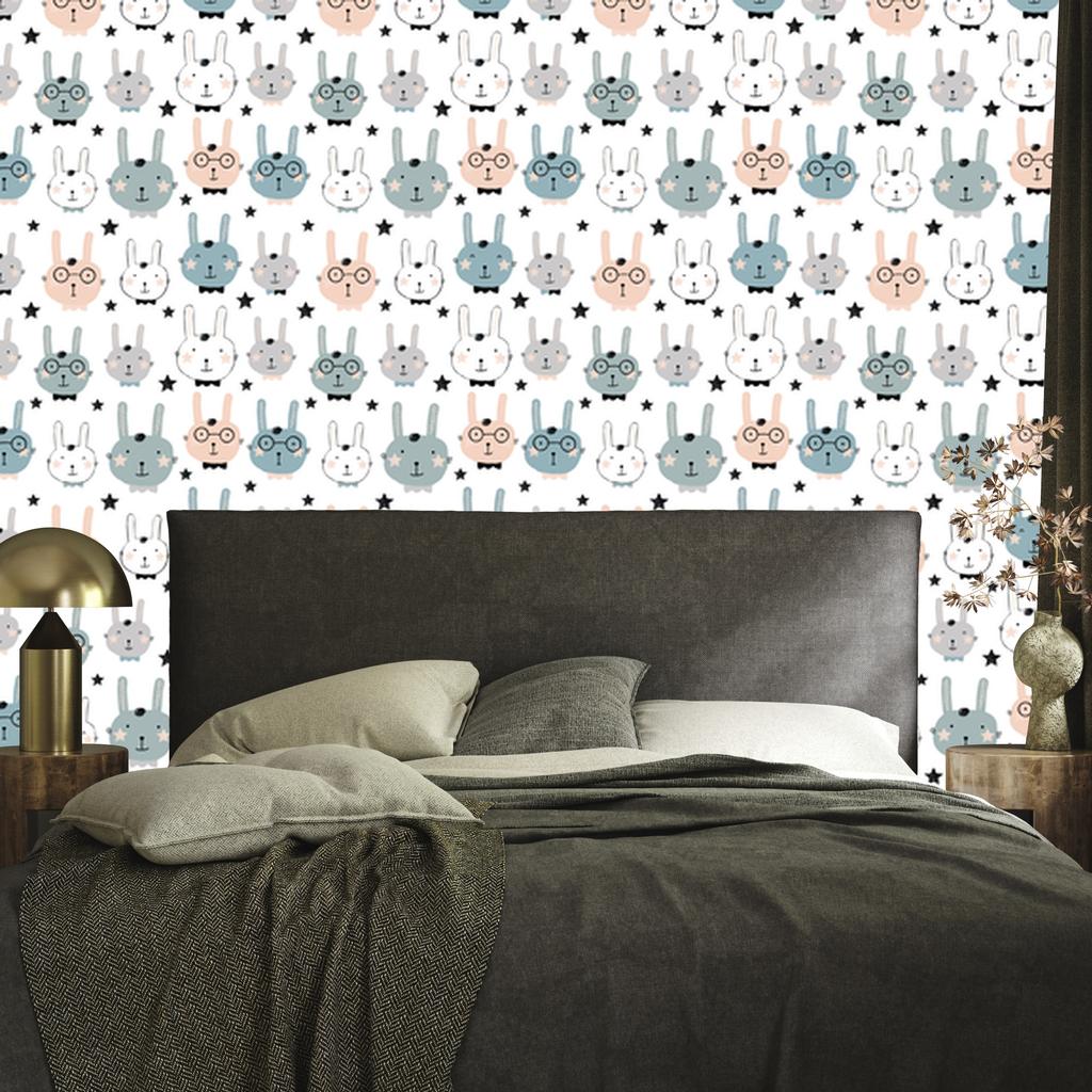 Rabbits with Stars In the Background Wallpaper for Living Room and Bedroom 50x1000
