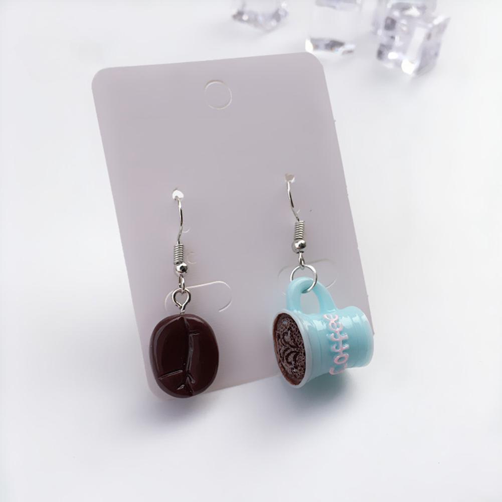 Jewelry Women Funny Asymmetric Coffee Bean Cup Drink Drop Dangle Hook Earrings AVE