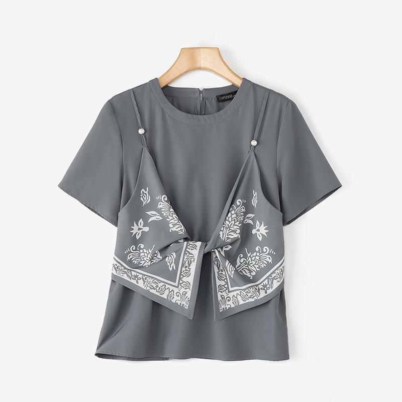ZANZEA Women Summer Print Patchwork Casual Round Neck Short Sleeve T-Shirts