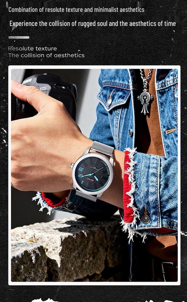 OFNS Men's Ultra-thin Quartz Wristwatch with Rotating Bezel and 3D Markers