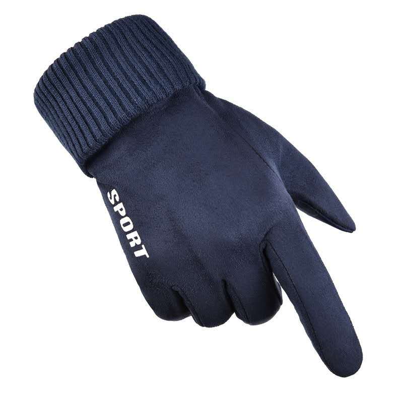 Autumn and Winter Men and Women's Suede Gloves for Warmth and Velvet Cold Proof and Thickened Cycling Motorcycle Touch Screen Gloves