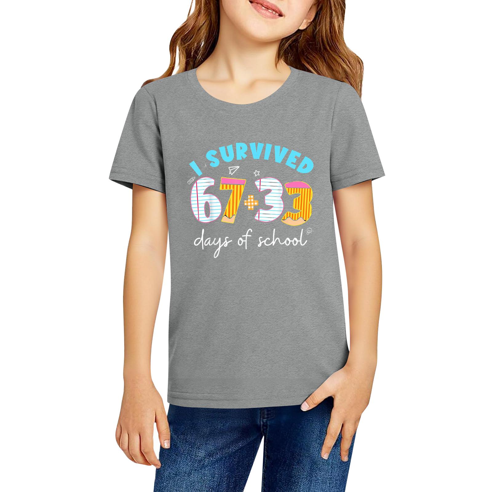 Модная рабочая одежда с короткими рукавами и круглым вырезом, топы с принтом для детских летних топов 140