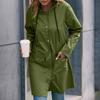 Women's Fashion-Simple Solid Color Outdoor Sports Single-breasted Pocket Windproof And Rainproof Hooded Mid-length Windbreaker Jacket