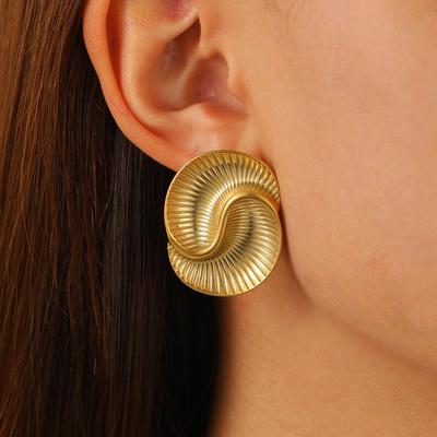 Titanium Steel Plated 18k Gold Water Drop Texture Spiral Earrings Internet Celebrity Same Popular Color Retention Stud Earrings Women