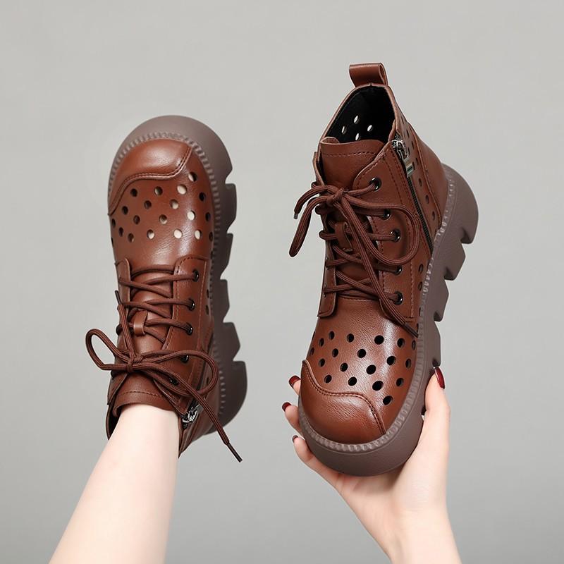 Summer New Women's Cool Boots Muffin Thick-soled Hollowed-out Hole Sandals Retro Handmade Martin Boots Short