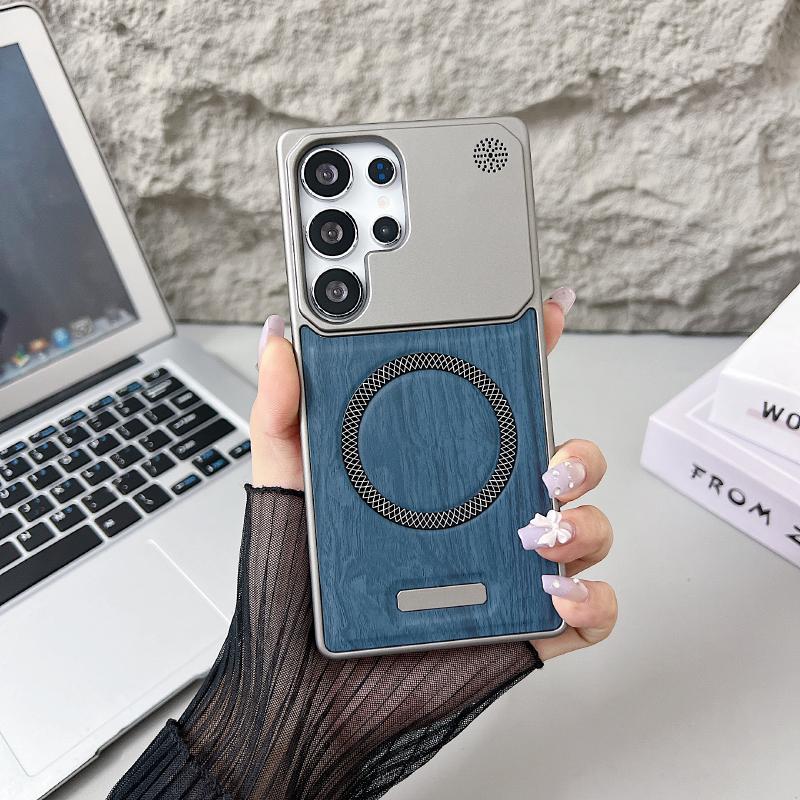 For Magsafe Magnetic Luxury Solid Color Wood Grain Not Bordered Aromatherapy Phone Case For Samsung S25 Ultra S23 S24 Ultra