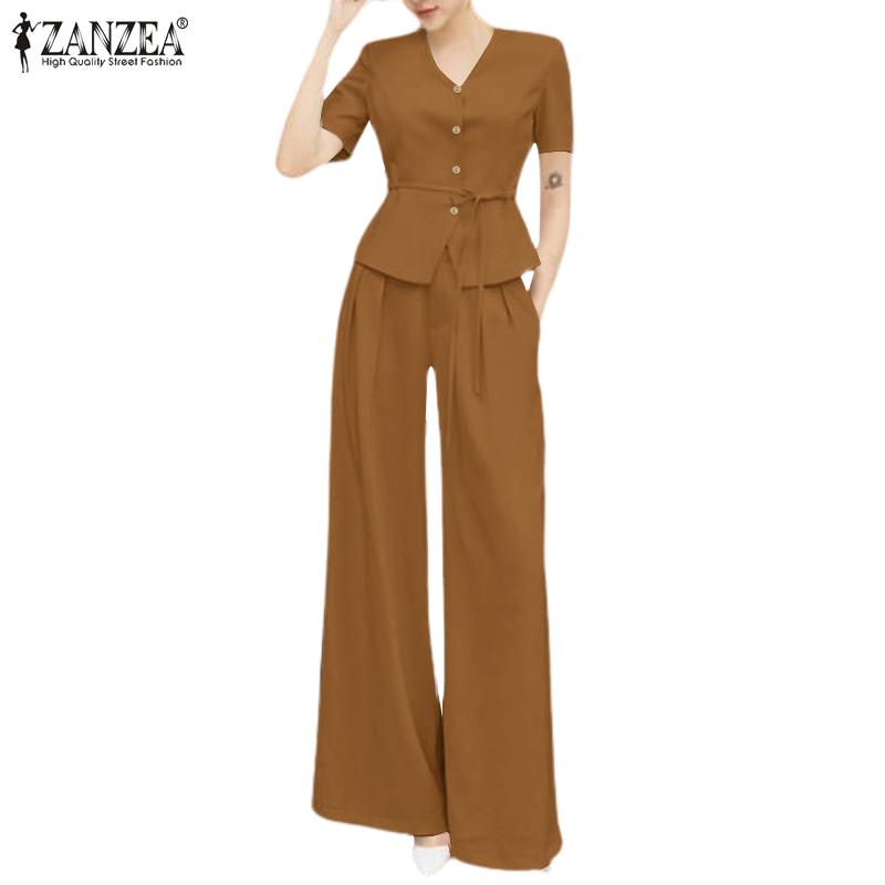 

ZANZEA Женская блузка и широкие брюки, повседневный комплект из двух предметов