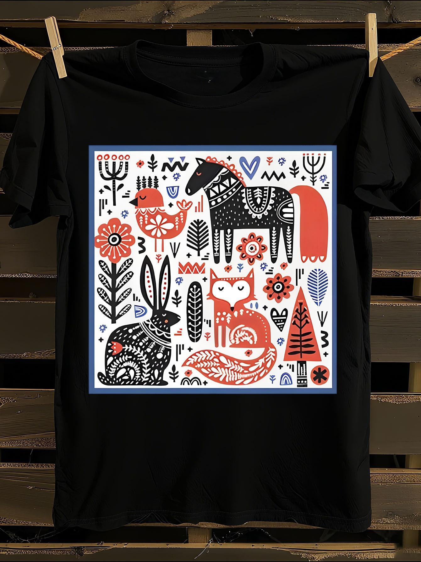 1pc and Korean-Inspired Hand-Painted Zoo Animal T-shirt L