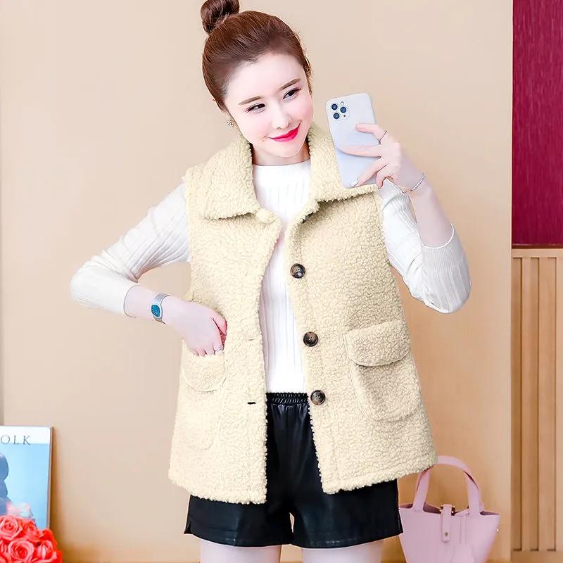 Plus Velvet Thickened Imitation Lamb Velvet Vest Women's Autumn and Winter Korean Style Loose Outer Wear Fashion Warm Vest