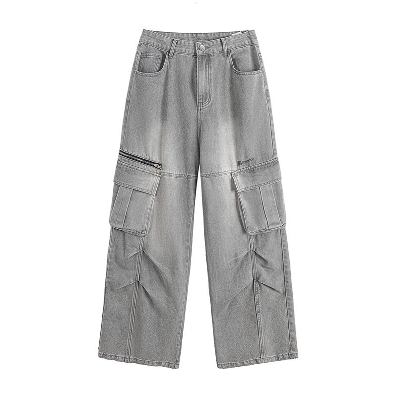 2025 Spring Men Casual Denim Cargo Pants Men Loose Hong Kong Style Jeans Harajuku Y2K High Street Korean Male Denim Trousers