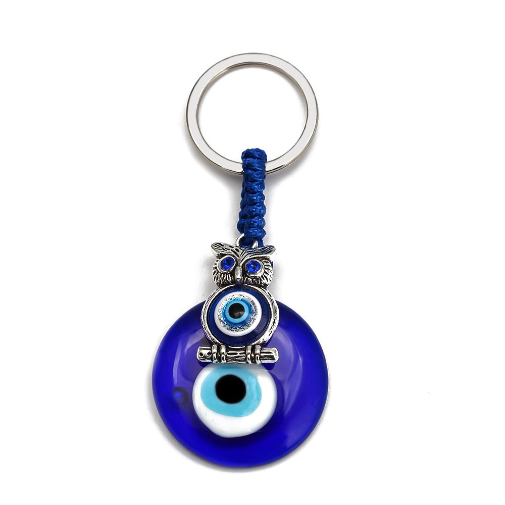 Lucky Eye Alloy Fatima Hand Elephant Owl Tree of Life Keychain Blue Turkish Evil Eye Key Chain Car Keyring for Women Men Jewelry