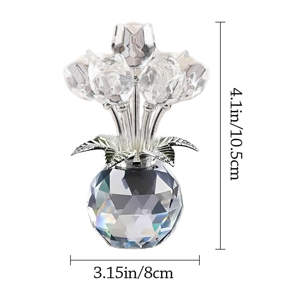 Crystal Rose Sculpture Reflect Handmade Rose Bouquet Ornaments Colorful Small Desktop Floral Decorations Valentine's Day