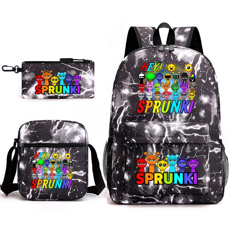 New Game Merchandise Primary School Bag Rhythm Box Sprunki Cartoon Starry Sky Backpack 3-piece Set L