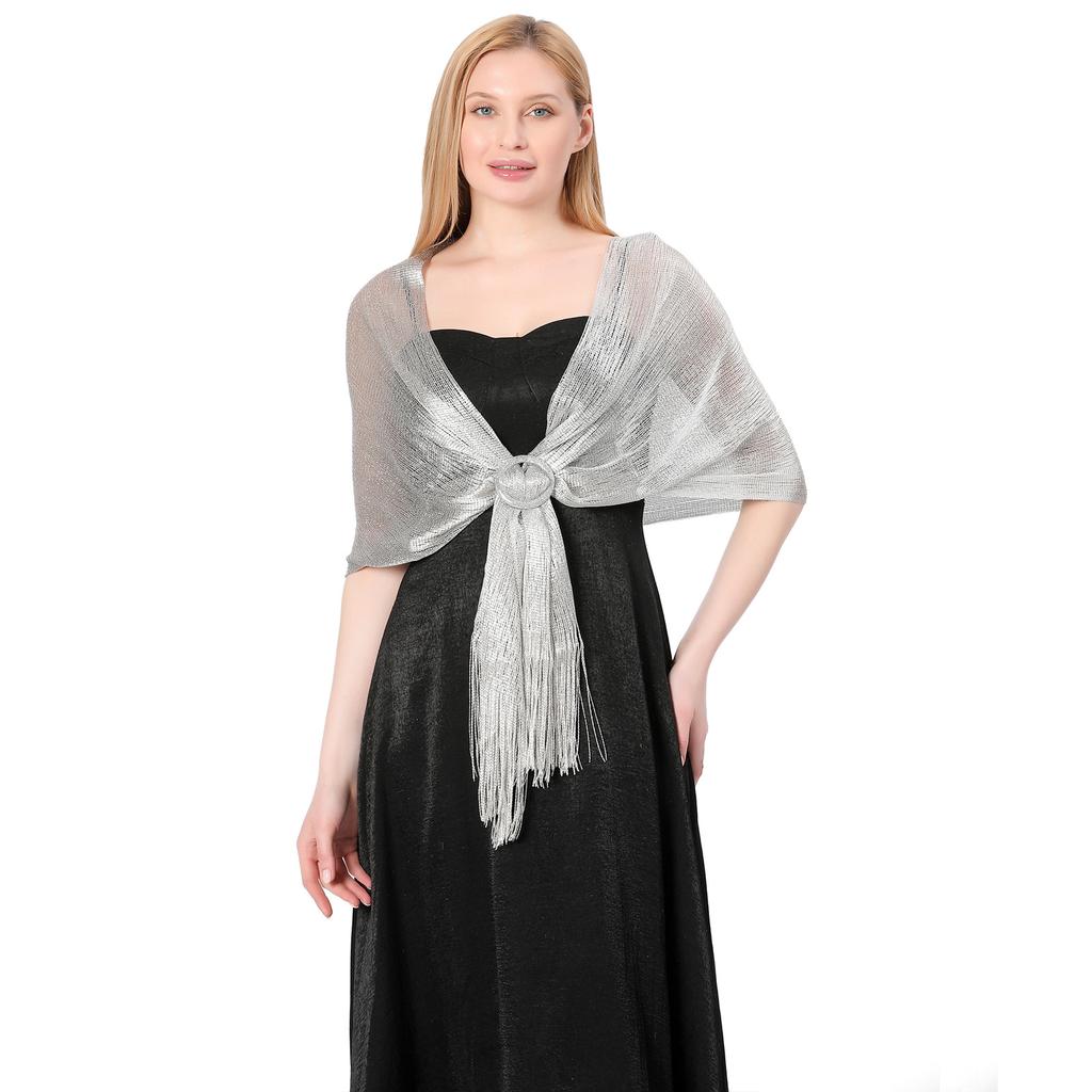 Sparkling Metallic Scarf With Buckle Women'S Evening Party Shawl Gold Silver Shiny Shawls For Bridal Bridesmaid Wedding Wraps