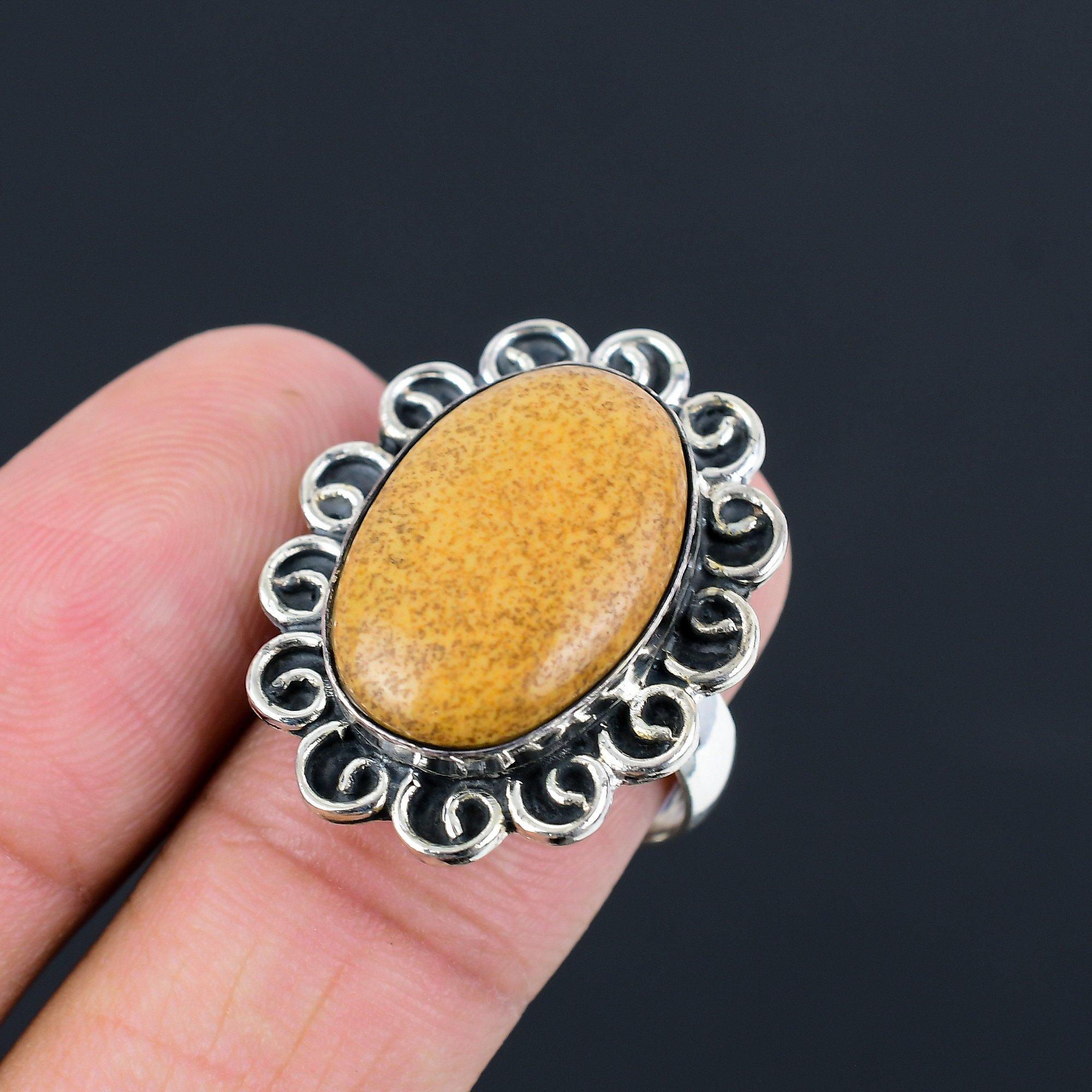 Mothers day Deal Oval Picture Jasper Stone Sterling Silver Stackable Ring US 8 8