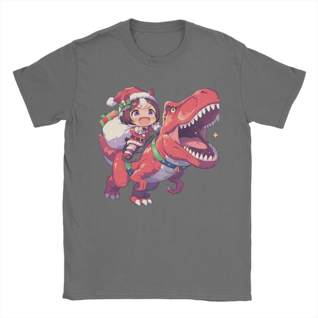 Special Week Santa Riding T-Rex T Shirt Men's  Cotton Casual T-Shirt Crewneck Uma Musume Pretty Derby Anime Tees Short Sleeve