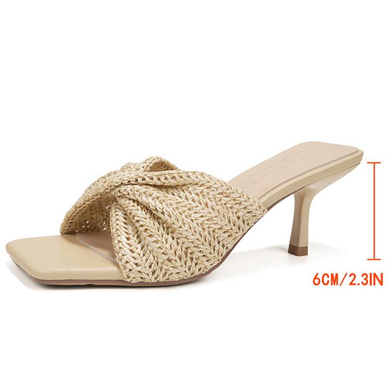 Fashion Fashion Women's Sandals Mule Heels Square Toe High-heeled Sandals Woman Summer Shoes Weaving Design High Heels Stiletto 6.5 CM