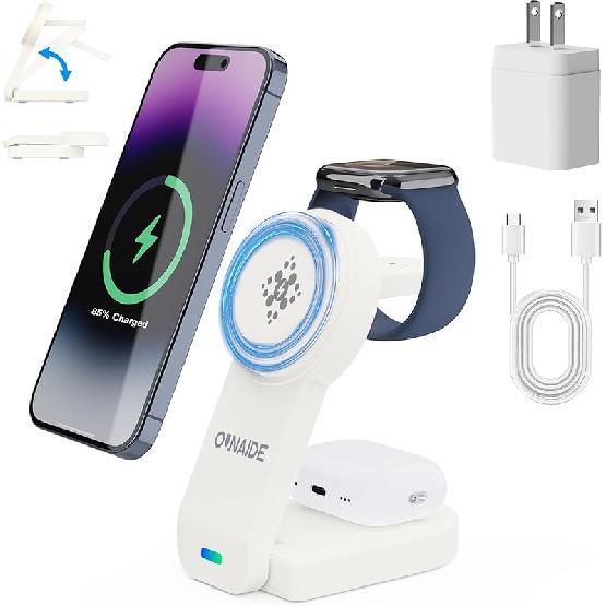 2025 Magnetic 3 in 1 Wireless Charger, Mag-Safe Charger Stand Wireless Charging Station for Apple iPhone 16/15/14/13/12 Series, for Apple Watch and